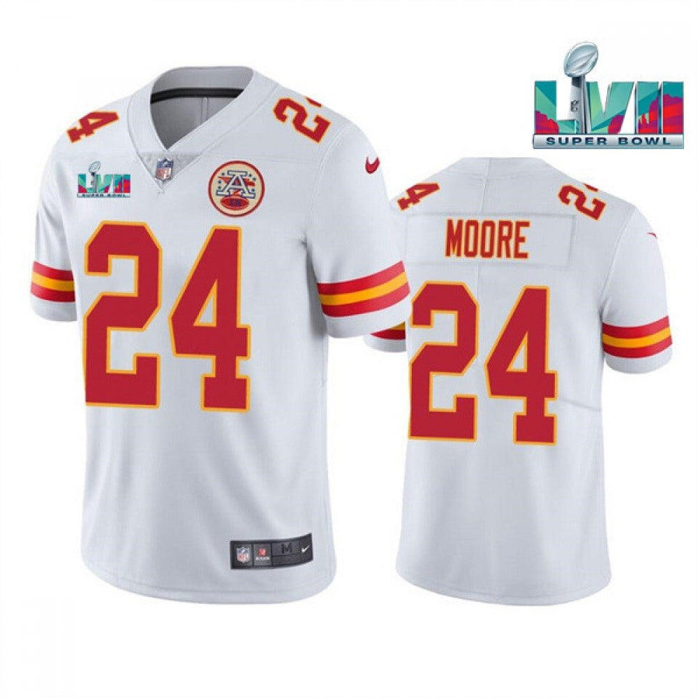 Men's Kansas City Chiefs #24 Skyy Moore White Super Bowl LVII Patch Vapor Untouchable Limited Stitched Jersey 