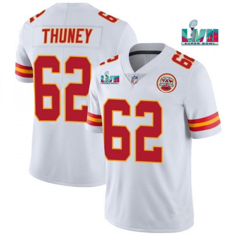 Men's Kansas City Chiefs #62 Joe Thuney White Super Bowl LVII Patch Vapor Untouchable Limited Stitched Jersey 