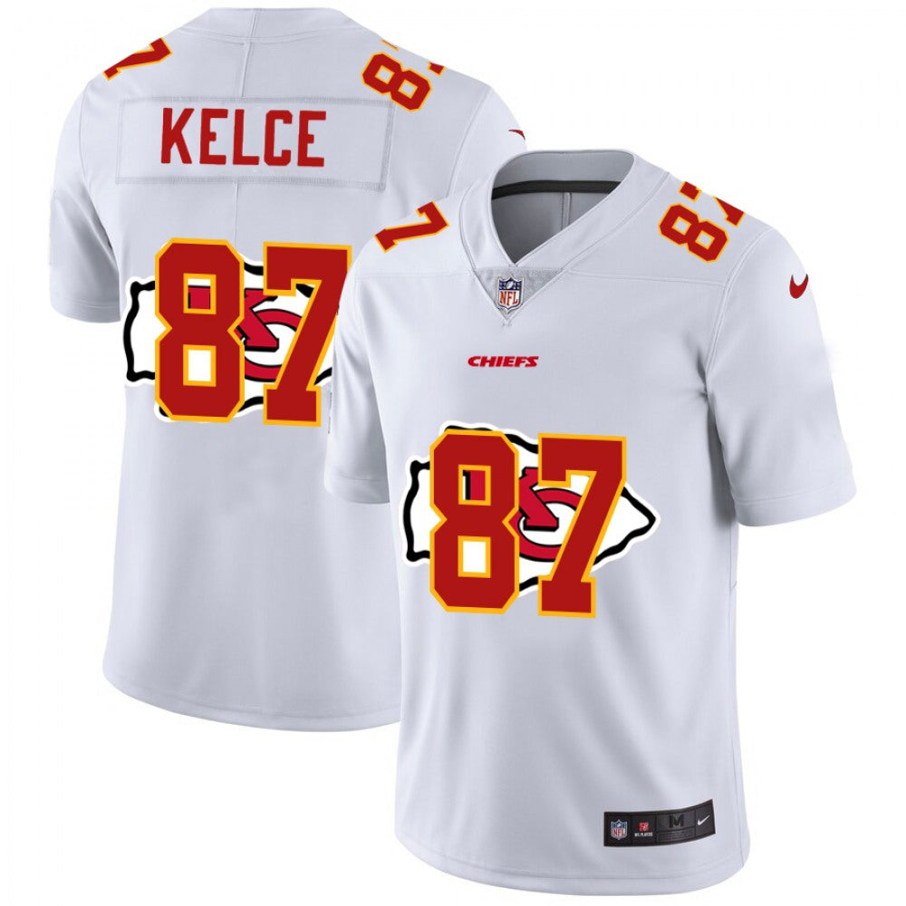 Men's Kansas City Chiefs #87 Travis Kelce White Shadow Logo Limited Stitched Jersey 
