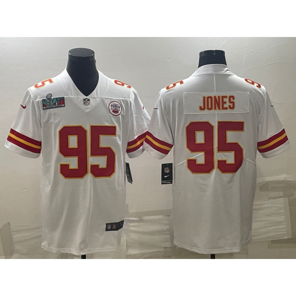Men's Kansas City Chiefs #95 Chris Jones White Super Bowl LVII Patch Vapor Untouchable Limited Stitched Jersey 
