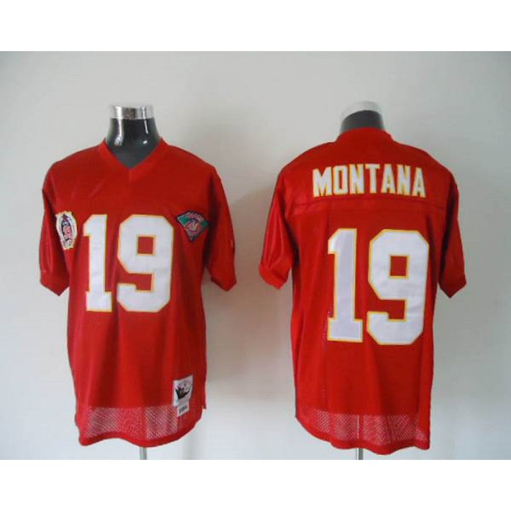 Mitchell & Ness Chiefs #19 Joe Montana Red 75th Anniversary Throwback Stitched NFL Jersey 