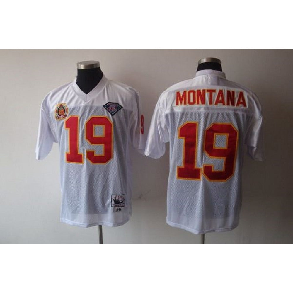 Mitchell & Ness Chiefs #19 Joe Montana White 75th Anniversary Stitched Throwback NFL Jersey 