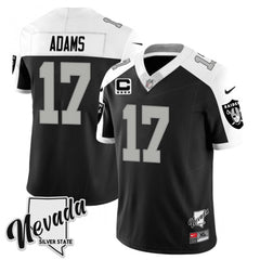 Men's Las Vegas Raiders #17 Davante Adams Black/White 2023 F.U.S.E Nevada Silver Stat With 4-Star C patch Stitched Football Jersey 