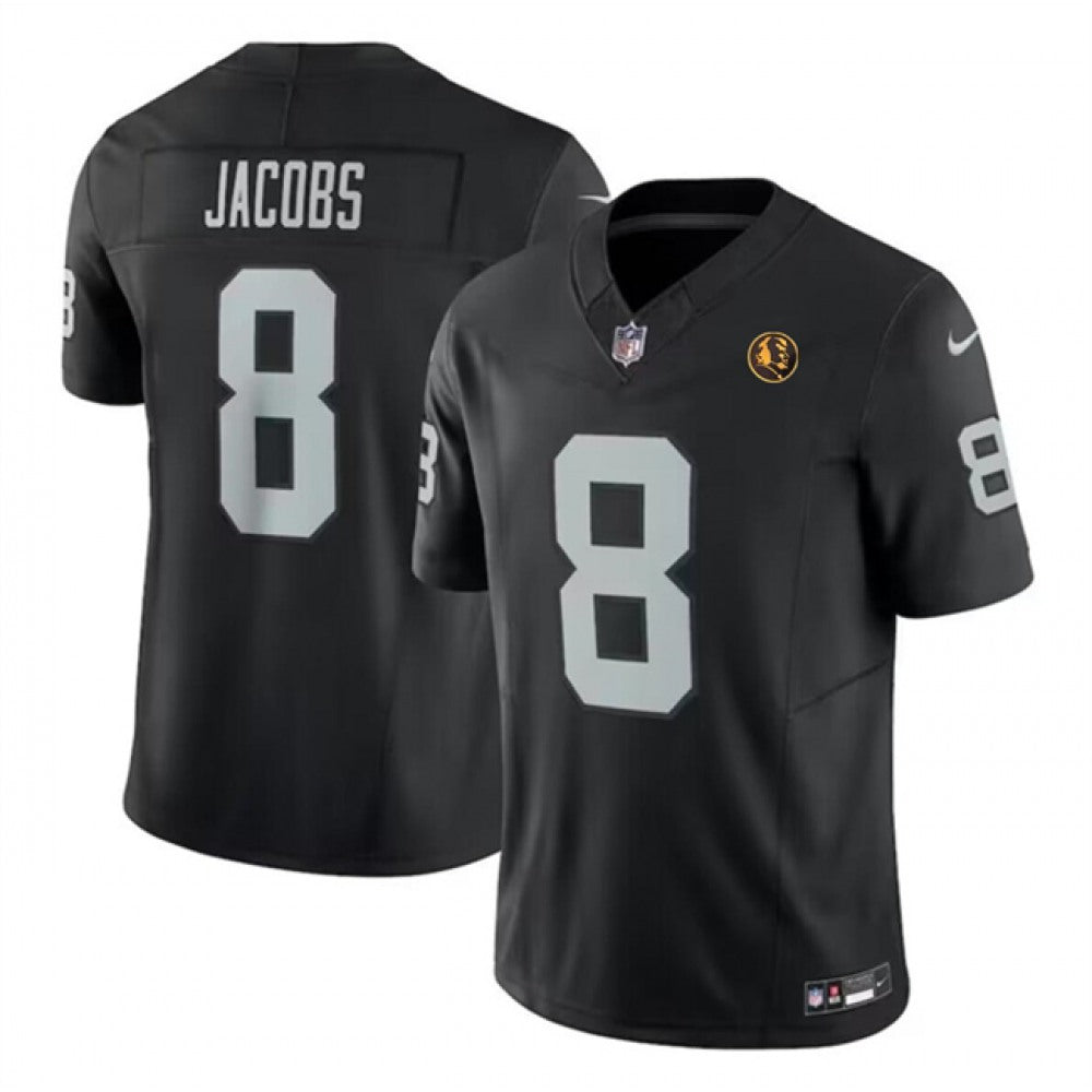 Men's Las Vegas Raiders #8 Josh Jacobs Black 2023 F.U.S.E. With John Madden Patch Vapor Limited Stitched Football Jersey 