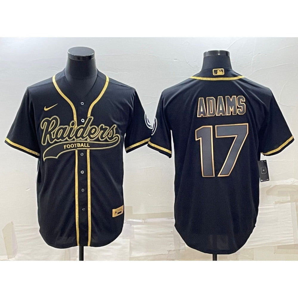 Men's Las Vegas Raiders #17 Davante Adams Black Gold With Patch Cool Base Stitched Baseball Jersey 