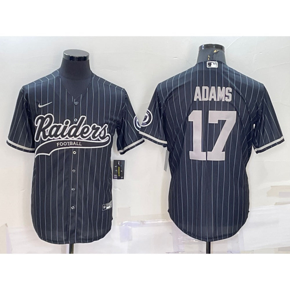 Men's Las Vegas Raiders #17 Davante Adams Black With Patch Cool Base Stitched Baseball Jersey 