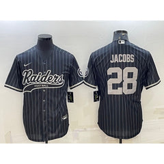 Men's Las Vegas Raiders #28 Josh Jacobs Black With Patch Cool Base Stitched Baseball Jersey 