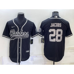 Men's Las Vegas Raiders #28 Josh Jacobs Black Cool Base Stitched Baseball Jersey 
