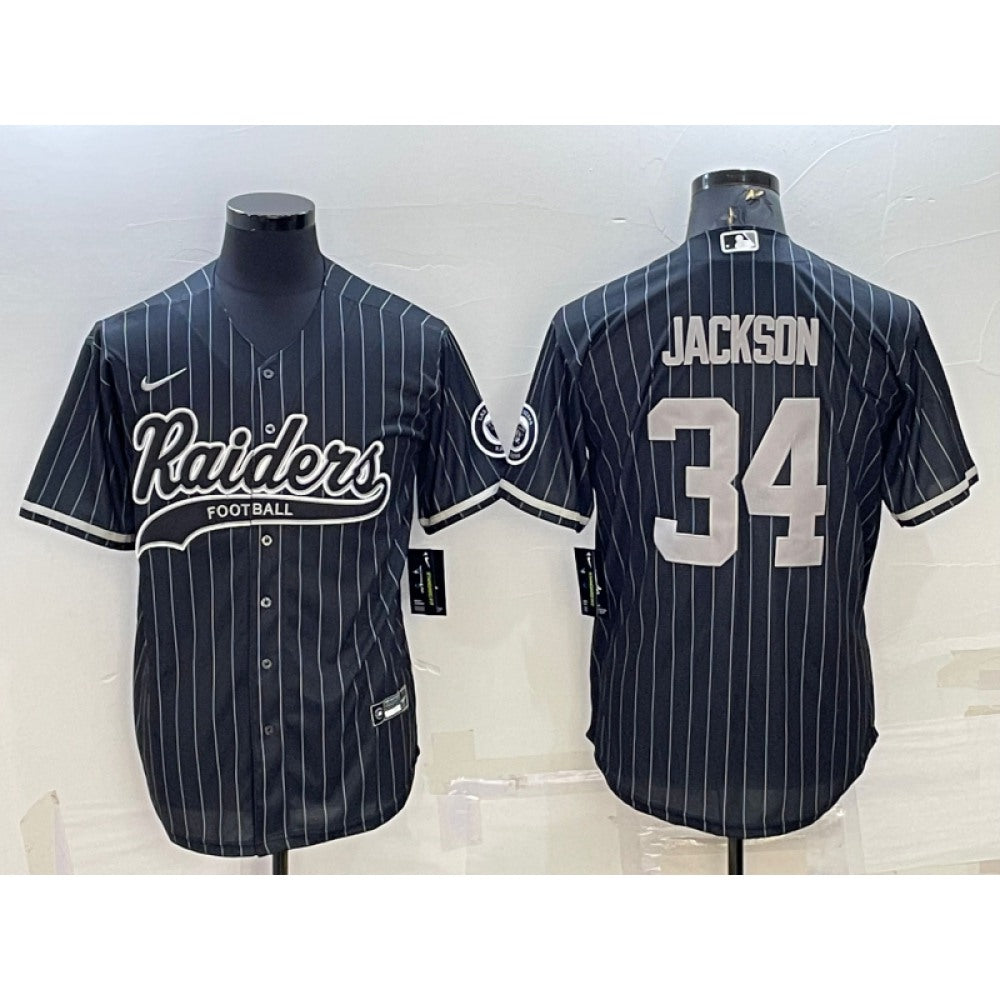Men's Las Vegas Raiders #34 Bo Jackson Black With Patch Cool Base Stitched Baseball Jersey 