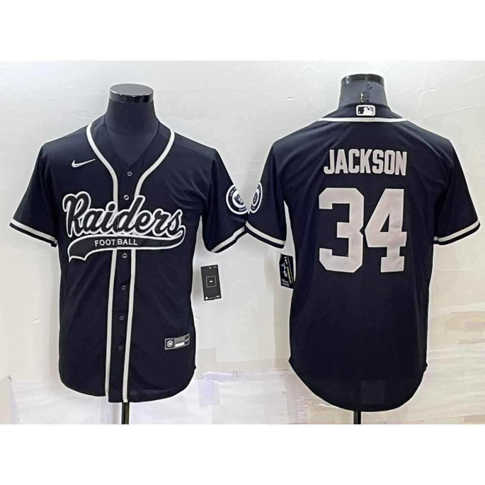 Men's Las Vegas Raiders #34 Bo Jackson Black Cool Base Stitched Baseball Jersey 