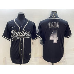 Men's Las Vegas Raiders #4 Derek Carr Black Gold With Patch Cool Base Stitched Baseball Jersey 