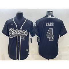 Men's Las Vegas Raiders #4 Derek Carr Black Reflective With Patch Cool Base Stitched Baseball Jersey 