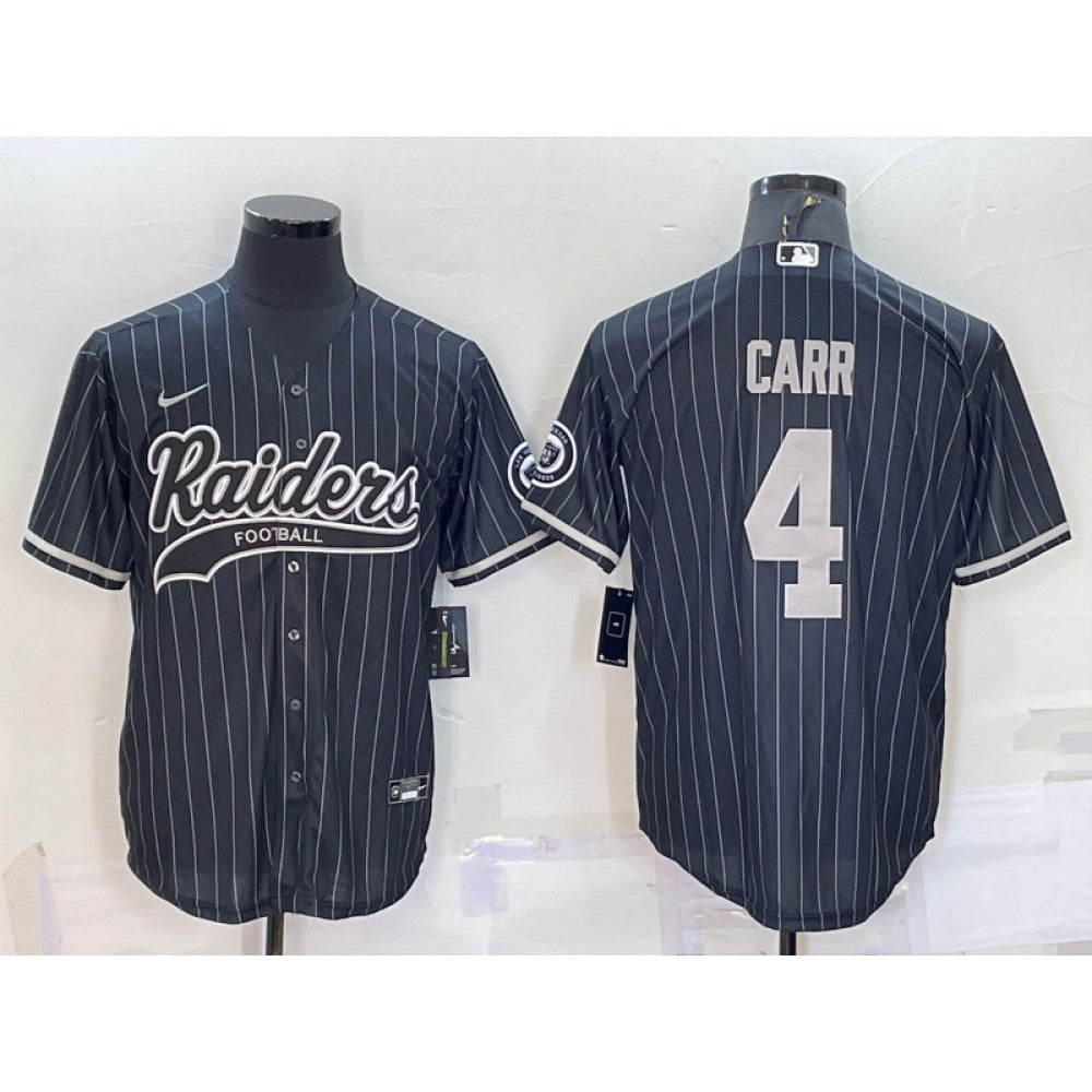 Men's Las Vegas Raiders #4 Derek Carr Black With Patch Cool Base Stitched Baseball Jersey 