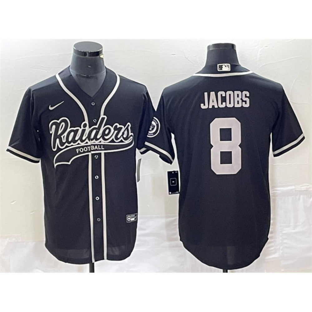 Men's Las Vegas Raiders #8 Josh Jacobs Black Cool Base Stitched Baseball Jersey 