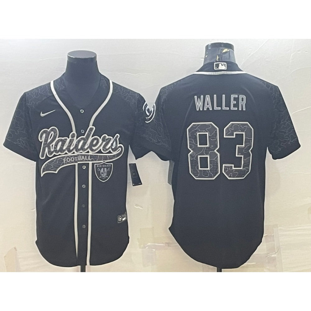Men's Las Vegas Raiders #83 Darren Waller Black Reflective With Patch Cool Base Stitched Baseball Jersey 