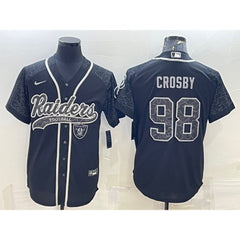 Men's Las Vegas Raiders #98 Maxx Crosby Black Reflective With Patch Cool Base Stitched Baseball Jersey 