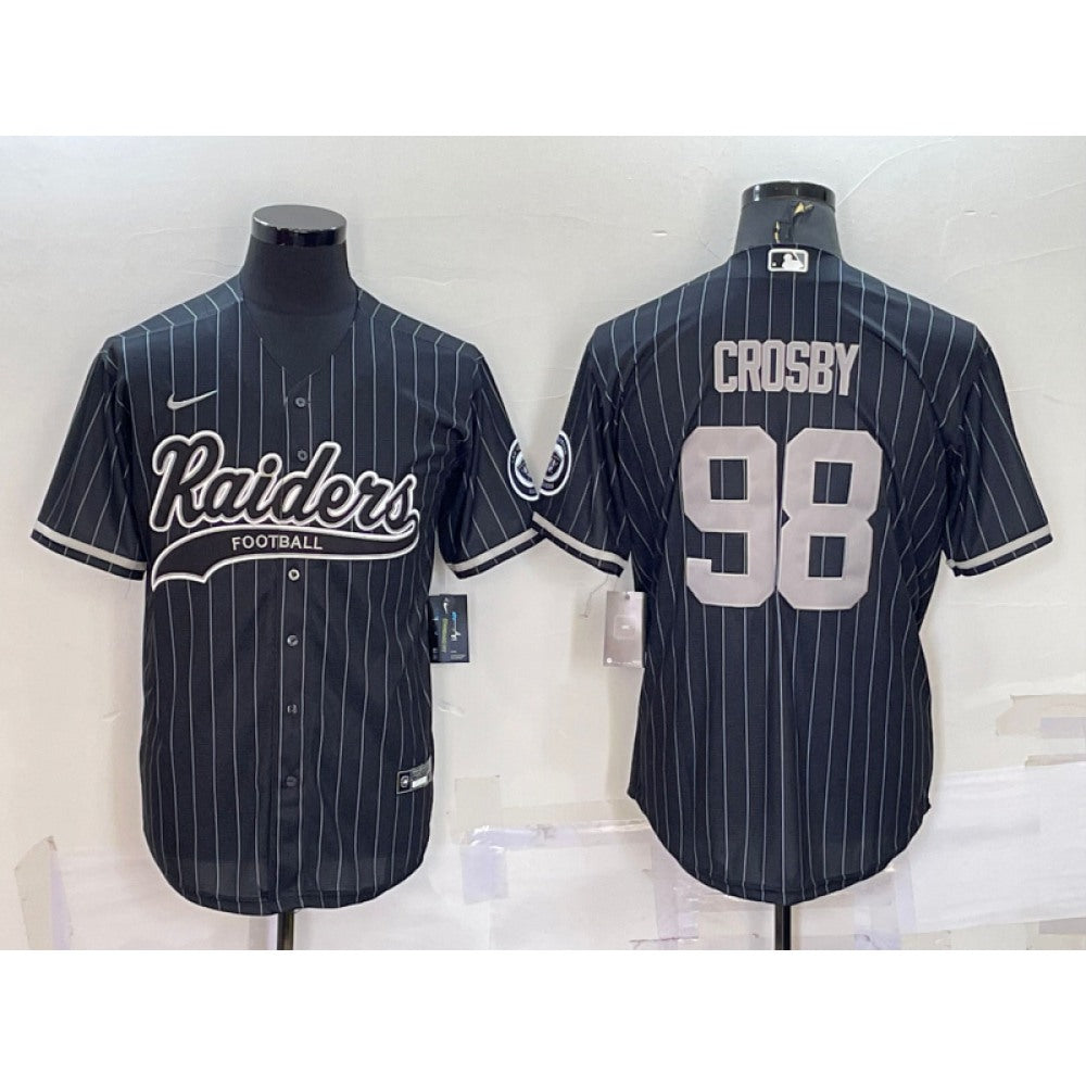 Men's Las Vegas Raiders #98 Maxx Crosby Black With Patch Cool Base Stitched Baseball Jersey 