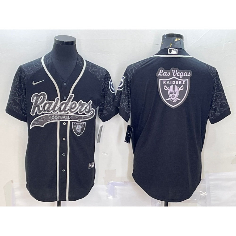 Men's Las Vegas Raiders Black Reflective Team Big Logo With Patch Cool Base Stitched Baseball Jersey 