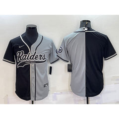 Men's Las Vegas Raiders Blank Black/Grey Split With Patch Cool Base Stitched Baseball Jersey 