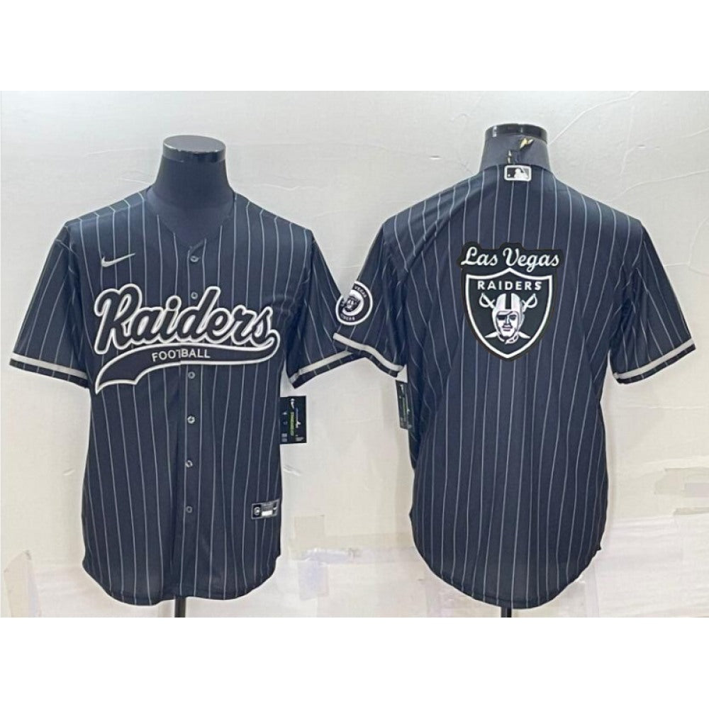 Men's Las Vegas Raiders Black Team Big Logo With Patch Cool Base Stitched Baseball Jersey 