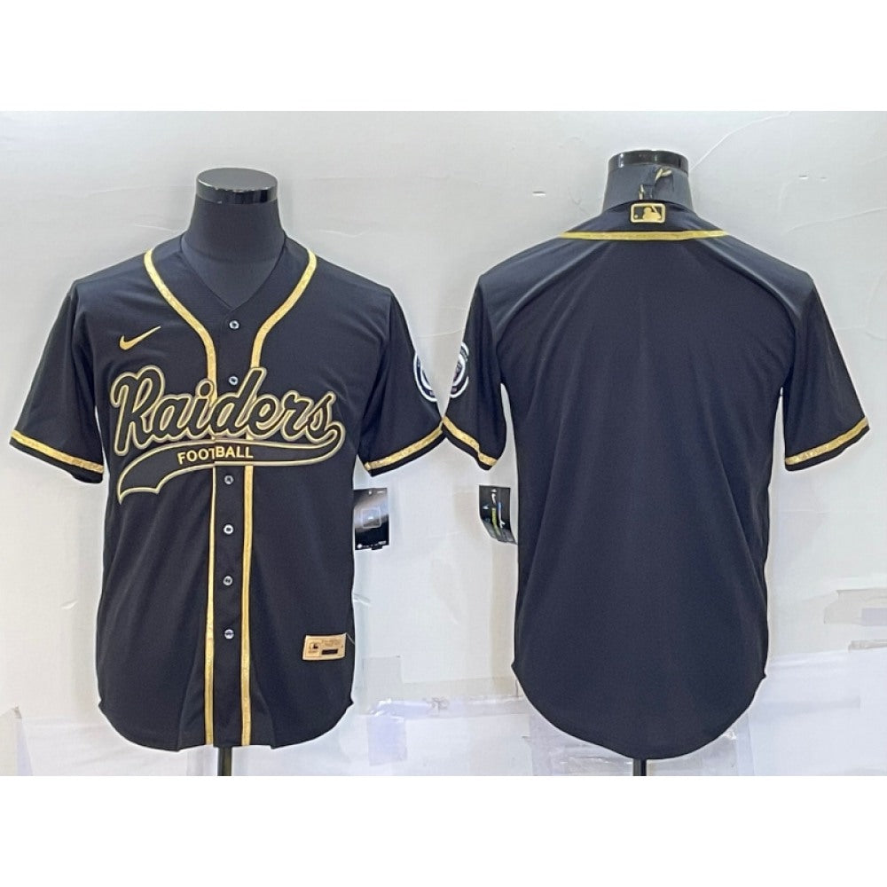 Men's Las Vegas Raiders Blank Black Gold With Patch Cool Base Stitched Baseball Jersey 