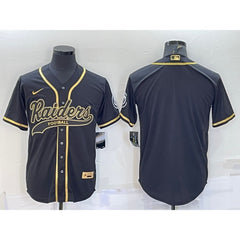Men's Las Vegas Raiders Blank Black Gold With Patch Cool Base Stitched Baseball Jersey 