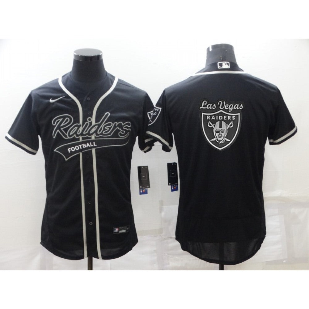 Men's Las Vegas Raiders Black Team Big Logo With Patch Flex Base Stitched Baseball Jersey 