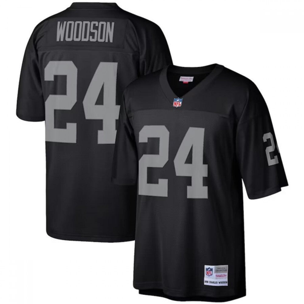 Men's Las Vegas Raiders #24 Charles Woodson Black Mitchell & Ness Stitched Football Jersey 