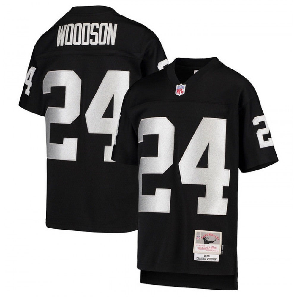 Men's Las Vegas Raiders #24 Charles Woodson 1998 Black Mitchell & Ness Stitched Jersey 