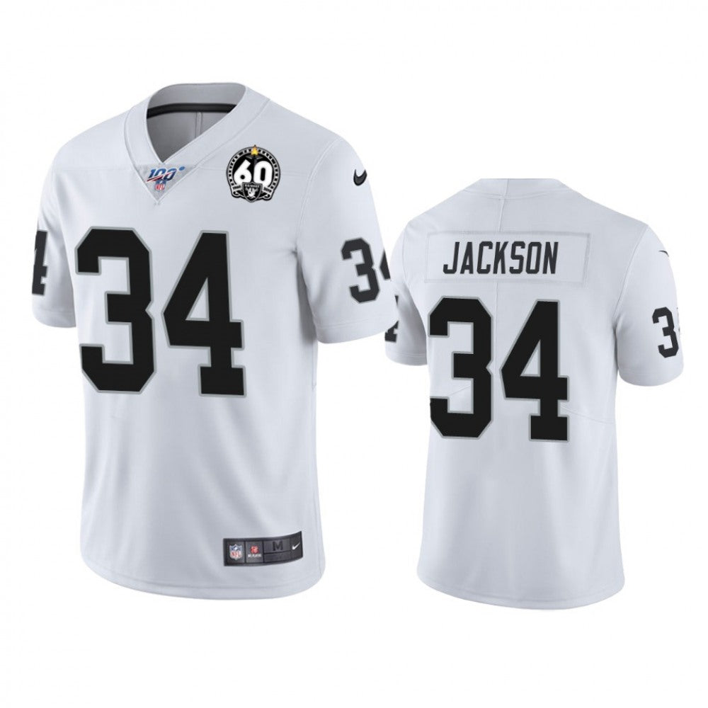 Men's Oakland Raiders #34 Bo Jackson Black White 100th Season With 60 Patch Vapor Stitched NFL Jersey 
