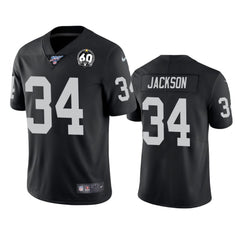 Men's Oakland Raiders #34 Bo Jackson Black 100th Season With 60 Patch Vapor Stitched NFL Jersey 
