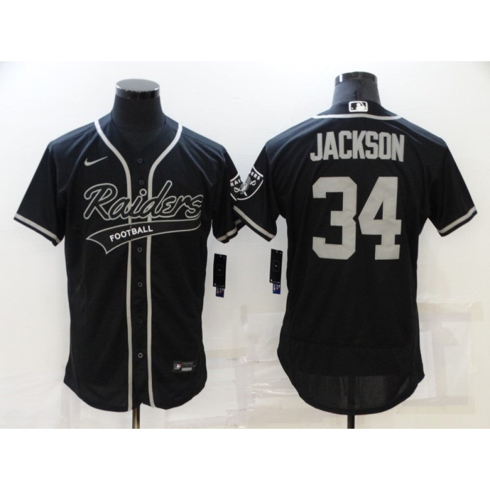 Men's Las Vegas Raiders #34 Bo Jackson Black Flex Base Stitched Jersey 