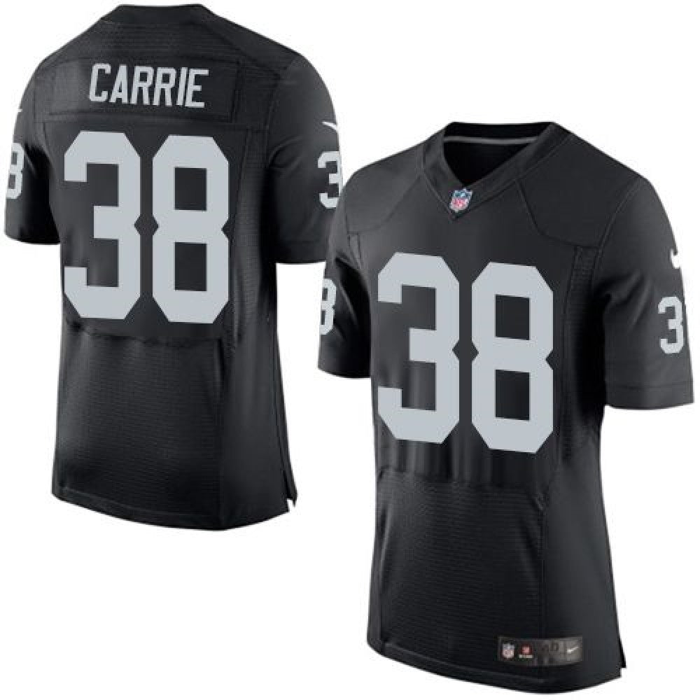 Raiders #38 T.J. Carrie Black Team Color Men's Stitched NFL New Elite Jersey 