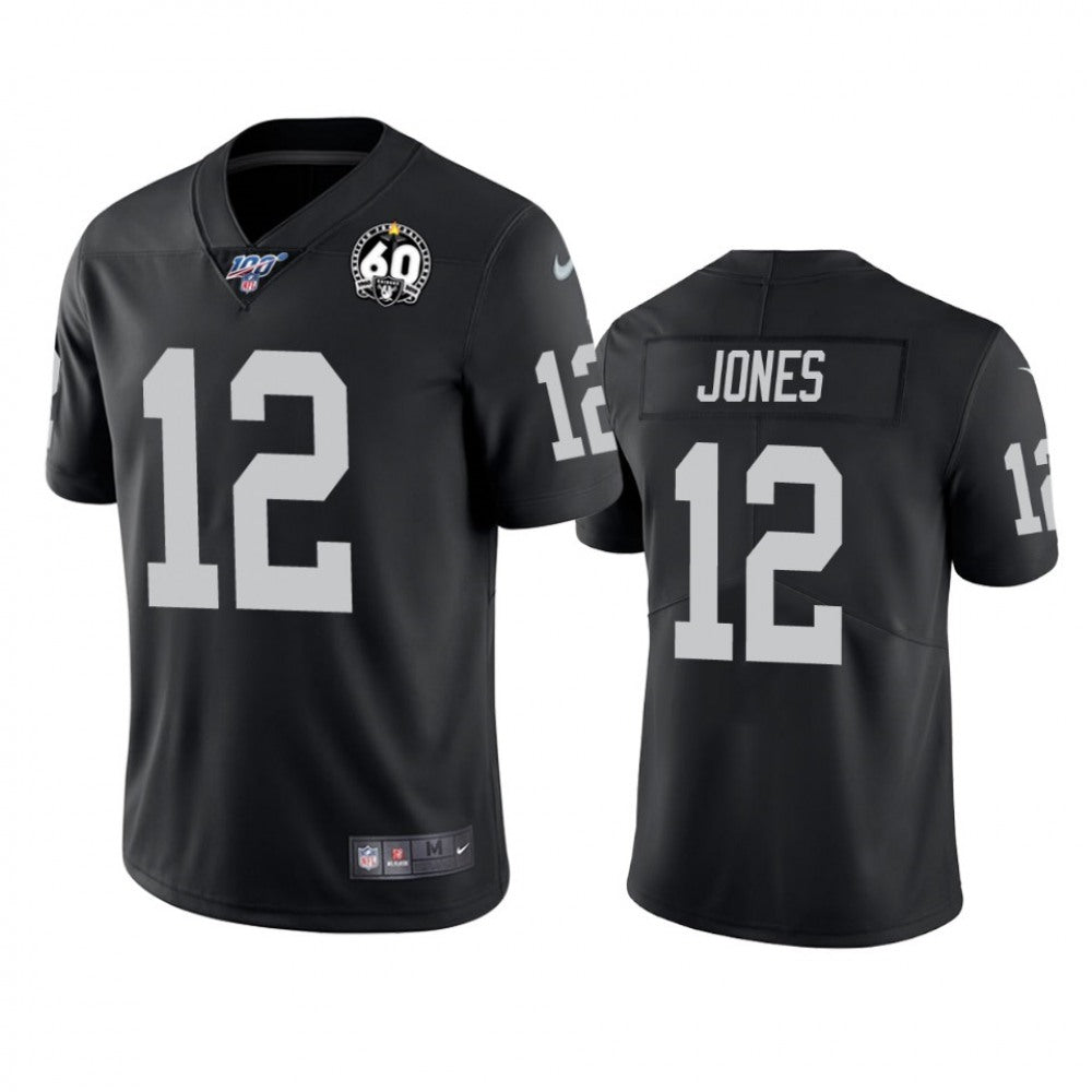 Men's Oakland Raiders #12 Zay Jones Black 100th Season with 60 Patch Vapor Limited Stitched NFL Jersey 