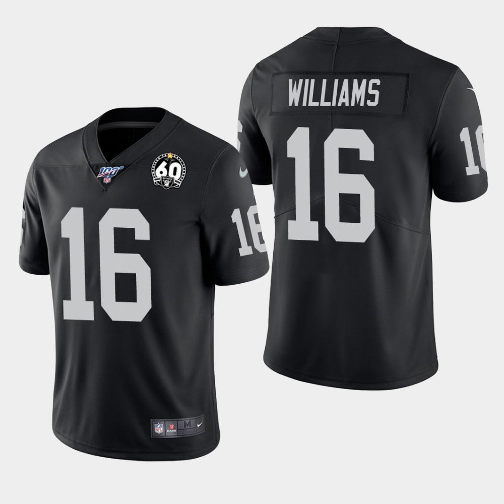 Men's Oakland Raiders #16 Tyrell Williams Black 100th Season with 60 Patch Vapor Limited Stitched NFL Jersey 