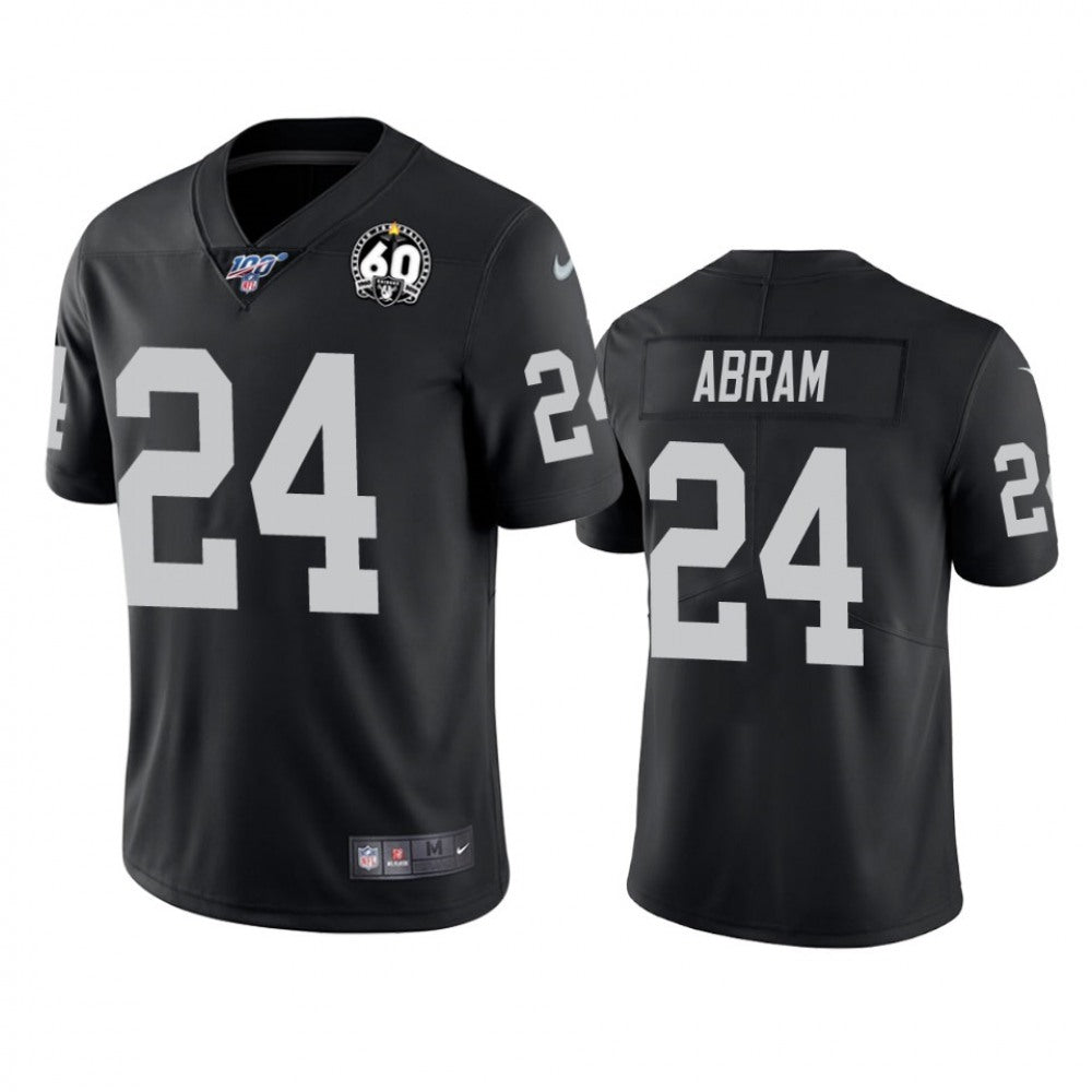 Men's Oakland Raiders #24 Johnathan Abram Black 100th Season with 60 Patch Vapor Limited Stitched NFL Jersey 