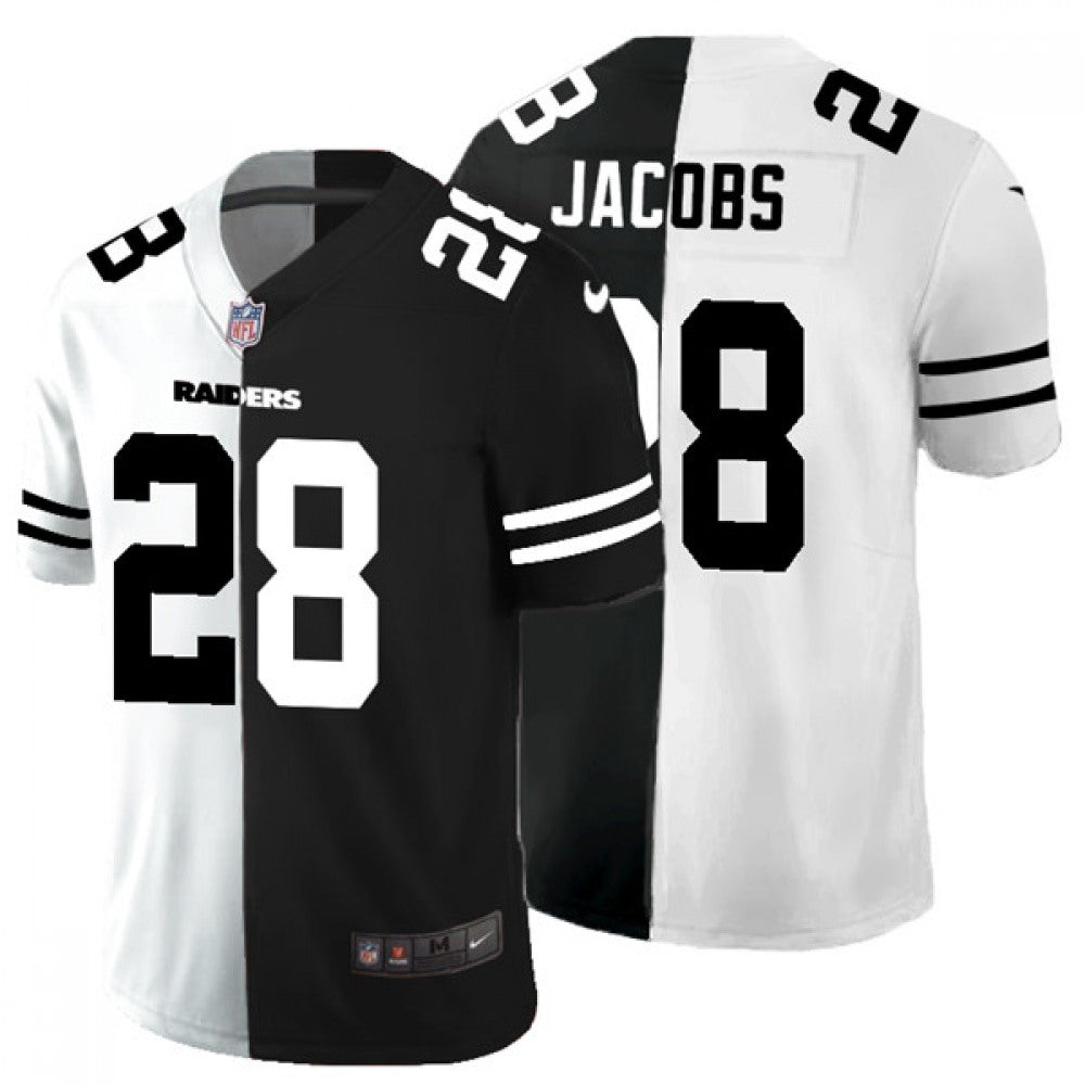 Men's Las Vegas Raiders #28 Josh Jacobs Black & White Split Vapor Split Limited Stitched Jersey 