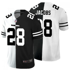 Men's Las Vegas Raiders #28 Josh Jacobs Black & White Split Vapor Split Limited Stitched Jersey 