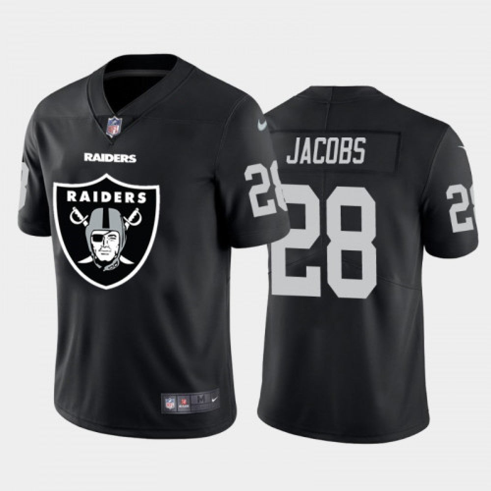 Men's Oakland Raiders #28 Josh Jacobs Black 2020 Team Big Logo Limited Stitched Jersey 