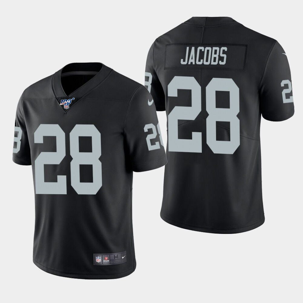 Men's Oakland Raiders #28 Josh Jacobs Black 2019 100th Season Vapor Untouchable Limited Stitched NFL Jersey 