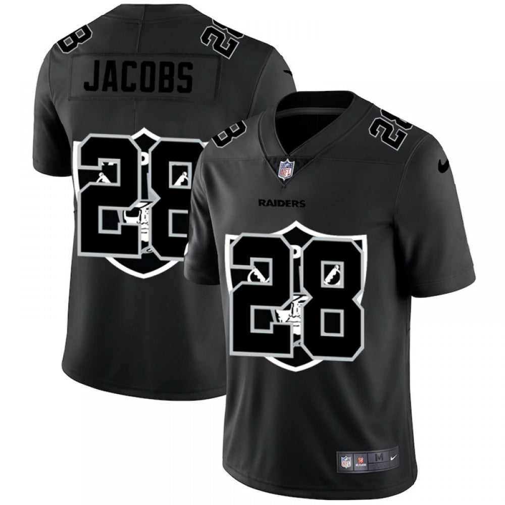 Men's Las Vegas Raiders #28 Josh Jacobs 2020 Black Shadow Logo Limited Stitched Jersey 