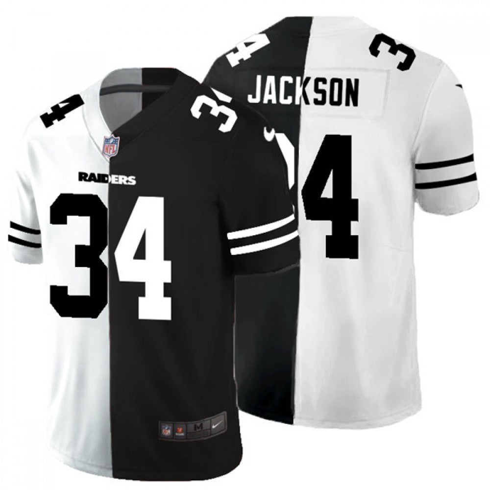 Men's Las Vegas Raiders #34 Bo Jackson Black & White Split Vapor Split Limited Stitched Jersey 