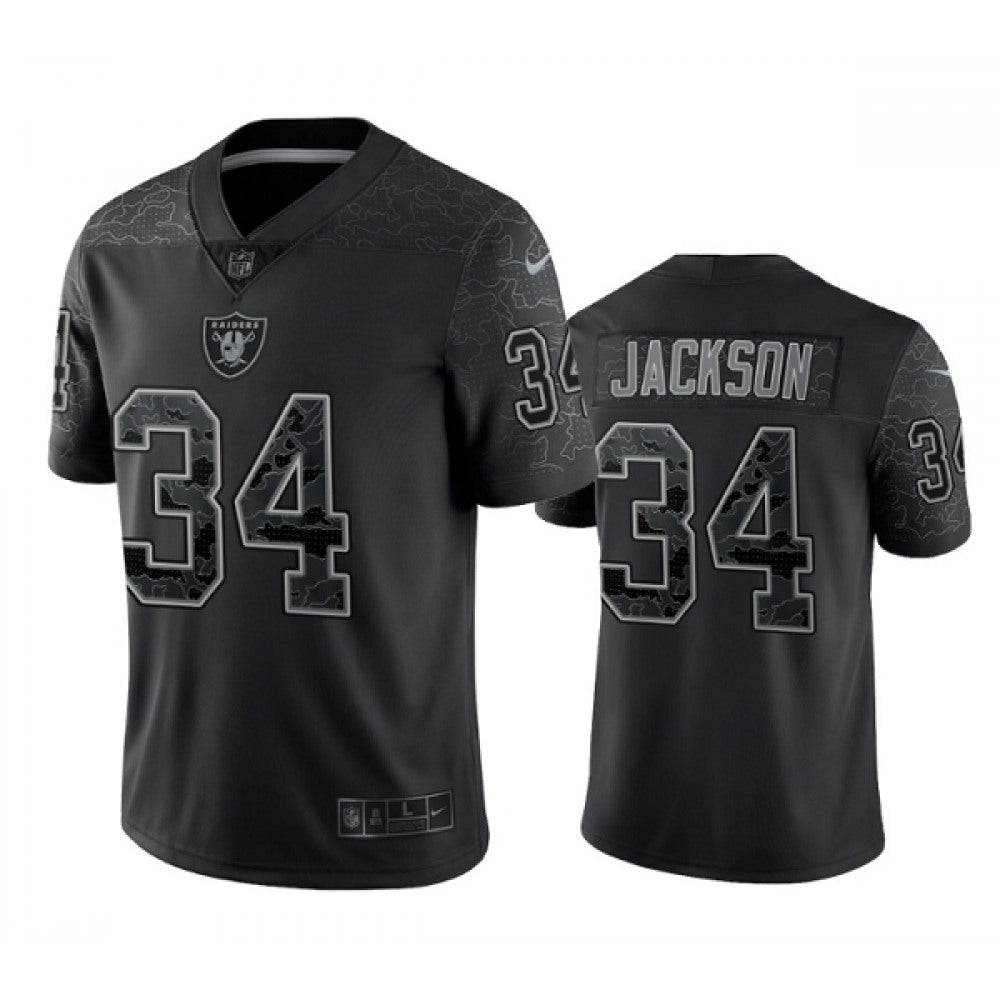 Men's Las Vegas Raiders #34 Bo Jackson Black Reflective Limited Stitched Football Jersey 