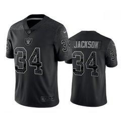 Men's Las Vegas Raiders #34 Bo Jackson Black Reflective Limited Stitched Football Jersey 