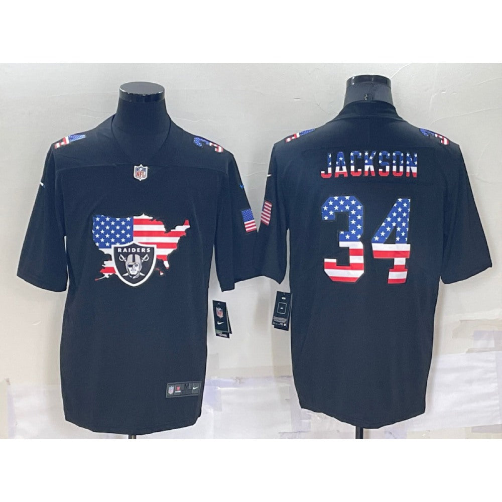 Men's Las Vegas Raiders #34 Bo Jackson Black USA Flag Limited Stitched Jersey 