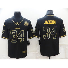 Men's Las Vegas Raiders #34 Bo Jackson Black/Gold With 60th Anniversary Patch Vapor Limited Stitched Jersey 