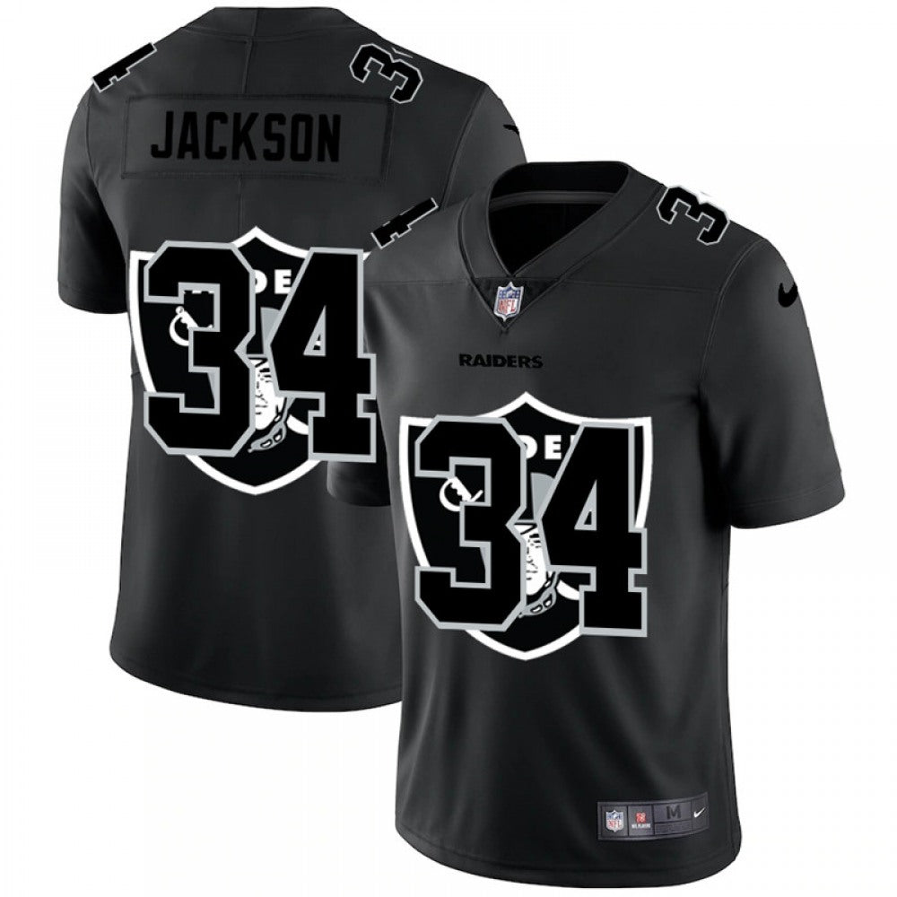 Men's Las Vegas Raiders #34 Bo Jackson 2020 Black Shadow Logo Limited Stitched Jersey 