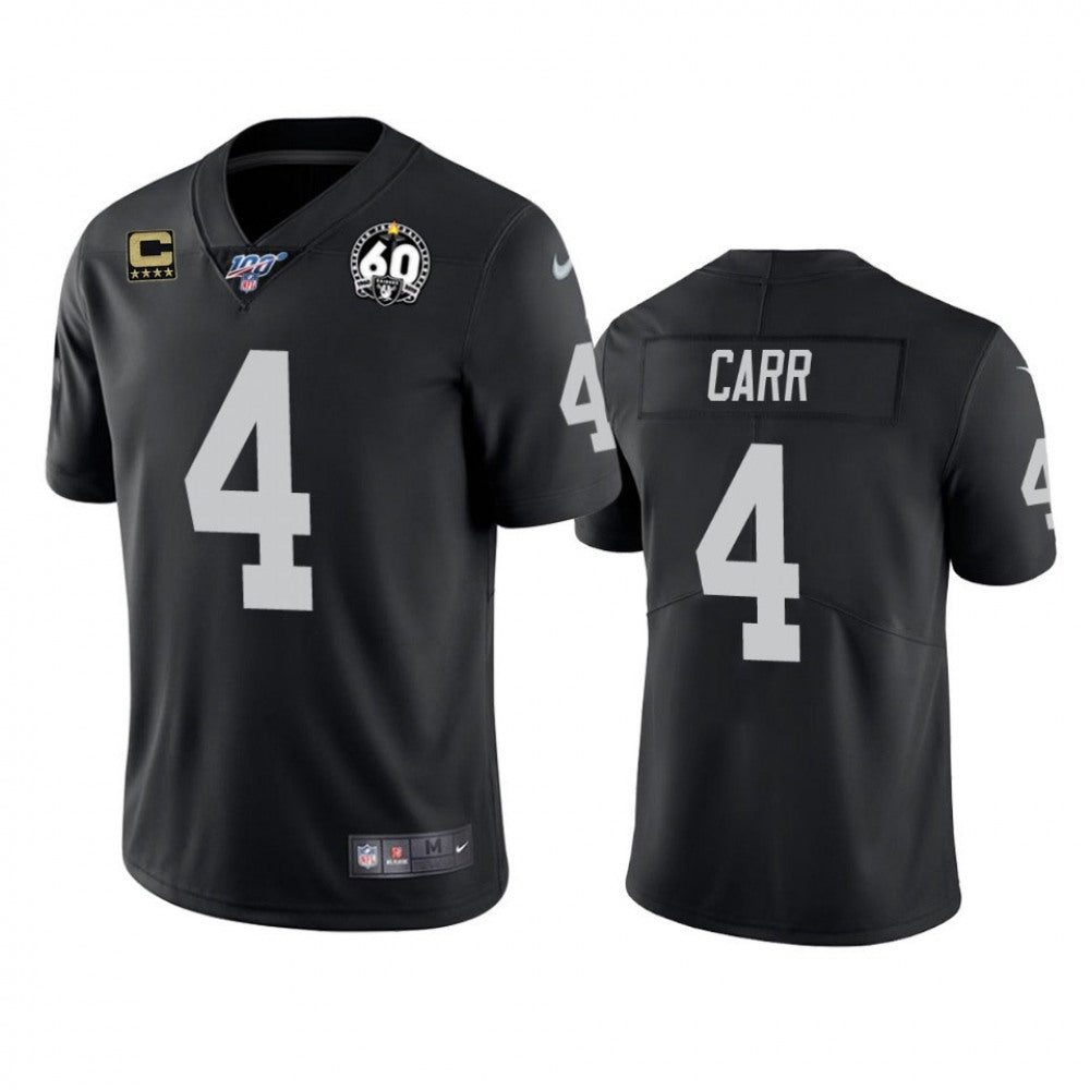 Men's Oakland Raiders #4 Derek Carr Black 60th Anniversary Vapor with C patch Limited Stitched NFL 100th season Jersey 