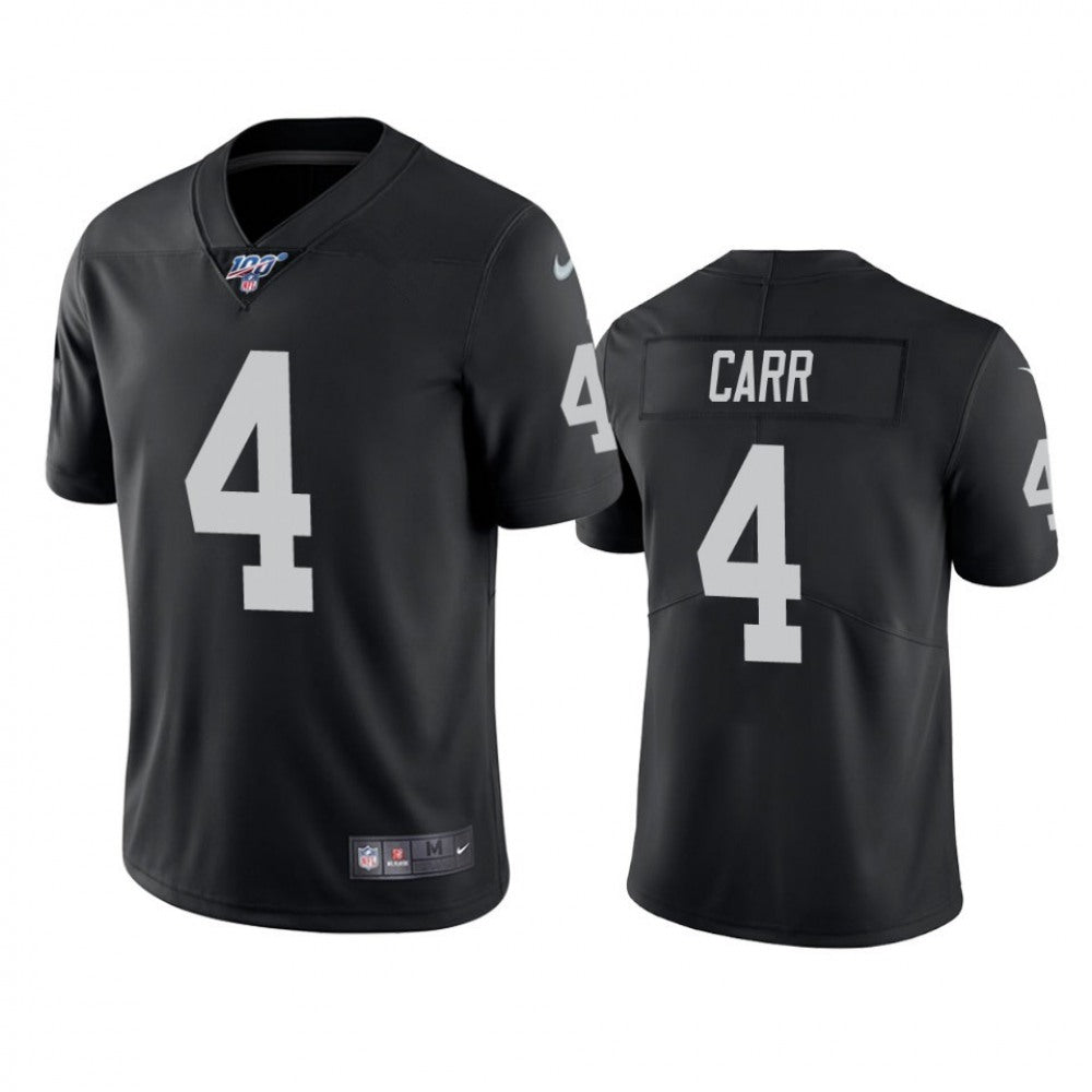 Men's Oakland Raiders #4 Derek Carr Black 2019 100th Season Vapor Untouchable Limited Stitched NFL Jersey 