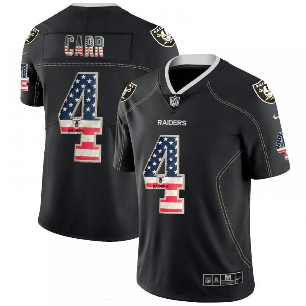 Men's Oakland Raiders #4 Derek Carr Black 2018 USA Flag Fashion Fashion Color Rush NFL Limited Jersey 